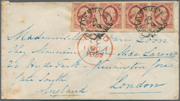 Niederlande: 1852, 10 C Rose-carmine, Horizontal Strip Of 4, Good To Wide Margins, Neatly Cancelled - Autres & Non Classés