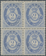 Norwegen: 1872, 2 Skilling Posthorn,ultramarine Block Of Four Nh/mnh. Right Vertical Pair With Varie - Briefe U. Dokumente