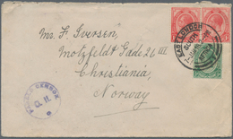 Norwegen: 1894/1918, INCOMING MAIL: Cape Of Good Hope, 1/2 D Grey And 2 D Brown "allegory", Mixed Fr - Lettres & Documents