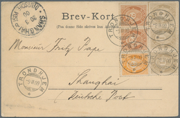 Norwegen: 1900, Ppc Franked With Six Posthorn Stamps From "TRONDHJEM 9.II.00" With Private Greetings - Brieven En Documenten