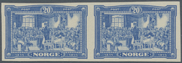 Norwegen: 1914, 100th Anniversary Of Independence, 20ö. Ultramarine, Horiz. Pair Of Imperf. Proof In - Brieven En Documenten