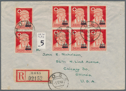 Norwegen: 1948 Registered Cover With Attractive Multiple Franking 25+5 On 20+10 In Red From Moss To - Lettres & Documents