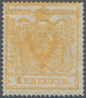 Österreich: 1849 PROBEDRUCK Der 1 Kr. Orange Mit Versuchszähnung 18½, Ungebraucht Mit Großen Teilen - Unused Stamps