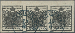 Österreich: 1850, 2 Kr Tiefschwarz, Handpapier, Type Ib, Waagerechter Dreierstreifen Mit 4,5 Mm Ober - Ungebraucht