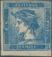 Österreich: 1851, (0.6 Kr/3 C) Blau Ungebraucht Mit Falzrest, Die Marke Ist Dreiseitig Voll-/breitra - Unused Stamps