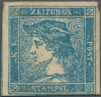 Österreich: 1851, (0.6 Kr/3 C) Blau Ungebraucht Mit Falzrest, Die Marke Ist Dreiseitig Voll-/breitra - Unused Stamps