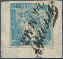 Österreich: 1851 Zeitungsmarke (0.6 Kr.) Grünlichblau Auf Deutlich Geripptem Papier, Verwendet Auf K - Ungebraucht