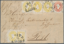 Österreich: 1858, 2 Kr Gelb, Type II, Zusammen Mit 1861, 4 X 2 Kr Gelb Und 5 Kr Rot, Entwertet Mit Z - Neufs