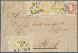 Österreich: 1858, 2 Kr Gelb, Type II, Zusammen Mit 1861, 4 X 2 Kr Gelb Und 5 Kr Rot, Entwertet Mit Z - Ungebraucht