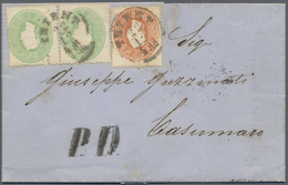 Österreich: 1862, Zwei Briefe Nach Italien: Zweimal 3 Kr. Grün (einmal Risschen) Und 15 Kr. Blau Auf - Ungebraucht