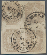 Österreich: 1863, Zeitungsmarke Doppeladler 1,05 K (blasslila)grau Im Viererblock Mit K1 "WIEN ZEITU - Unused Stamps