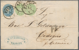 Österreich: 1863, Ovalausgabe 2x 3 Kr. Grün Und 10 Kr. Blau Alle Weit Gezähnt Zusammen Auf Kabinett- - Ungebraucht