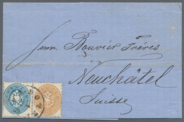 Österreich: 1864, Ovalausgabe 10 Kr. Blau Und 15 Kr. Ockerbraun, Je Weit Gezähnt Zusammen Auf Kabine - Ungebraucht