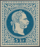 Österreich: 1867, Franz Joseph 5 Kr. UNGEZÄHNTER PROBEDRUCK In Blau Statt Rot Auf Dünnem Papier, Far - Unused Stamps