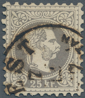 Österreich: 1867, 25 Kr. Grober Druck In Seltener Farbe Dunkelgrau, Farbfrisch Und Sauber Entwertet - Unused Stamps