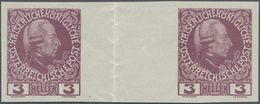 Österreich: 1908, 3 H Regierungsjubiläum Ungezähnt Im Waagerechten Zwischensteg-Paar Auf Ungummierte - Unused Stamps