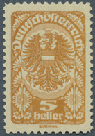 Österreich: 1919/1920, Freimarken, 5 H. Als Farbprobe In Ockerbraun Und Mit Linienzähnung, Auf Ungum - Neufs