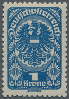 Österreich: 1919 - 1920, Freimarken, 1 Kr. Schwärzlichultramarin, Postfrisch Mit Fotobefund Puschman - Unused Stamps