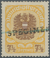 Österreich: 1921, Freimarken Wappen, 7½ Kr. Dunkelorangegelb/lebhaftsiena Mit "SPECIMEN"-Aufdruck Un - Ungebraucht