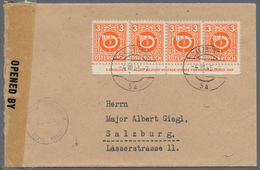 Österreich: 1945, 3 Gr Orange "Posthorn", Waagerechter 4er-Streifen Vom Unterrand Mit Randinschrift, - Unused Stamps