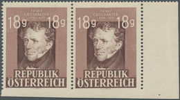 Österreich: 1947, 18 Gr. "75. Todestag Franz Grillparzer" Im Waagerechten Paar UNTEN UNGEZÄHNT Mit R - Unused Stamps