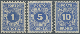 Österreich - Portomarken: 1916, 1 Kr., 5 Kr. Und 10 Kr. Dunkelgraublau, Je In Seltener Zähnung L 12½ - Strafport