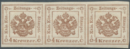 Österreich - Zeitungsstempelmarken: 1858, 4 Kreuzer Hellbraun, Waagerechter Dreierstreifen, Links Un - Journaux