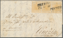 Österreich - Lombardei Und Venetien: 1850, 5 C Orangegelb, Waagerechter 3er-Streifen, Allseits Voll- - Lombardije-Venetië