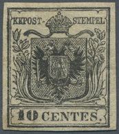 Österreich - Lombardei Und Venetien: 1850, 10 C Tiefschwarz, Type Ib Auf Handpapier, Postfrisches (! - Lombardije-Venetië