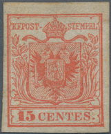 Österreich - Lombardei Und Venetien: 1850, 15 Centes Rosakarmin Type I Handpapier Ungebraucht Mit Re - Lombardo-Venetien