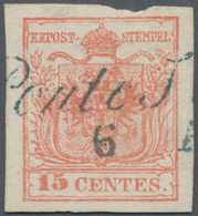 Österreich - Lombardei Und Venetien: 1850, 15 C. Maschinenpapier, Entwertet Mit Schwarzblauem Kursiv - Lombardo-Vénétie