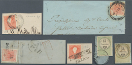 Österreich - Lombardei Und Venetien: 1858/1859: Partie Von Sechs Briefstücken Mit Guten Stempeln, Da - Lombardo-Vénétie