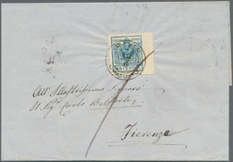 Österreich - Lombardei Und Venetien: 1857: 45 Centes Blau, Vom Bogenrand, Auf Brief Von Massa 12/6 N - Lombardo-Vénétie