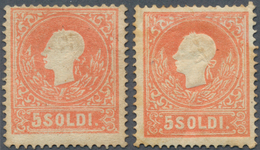Österreich - Lombardei Und Venetien: 1858/1859, 5 So Rot In Type I Und Type II, Je Ungebraucht Mit O - Lombardo-Vénétie