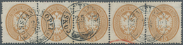 Österreich - Lombardei Und Venetien: 1863, 15 Soldi Braun Im Waager. 5er-Streifen Entwertet Mit 3 Za - Lombardy-Venetia
