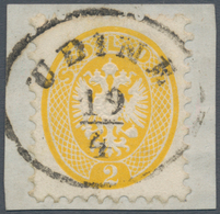 Österreich - Lombardei Und Venetien: 1864, 2 Soldi Gelb, Gez. K 9 1/2, Auf Briefstück Mit Zentrische - Lombardo-Venetien