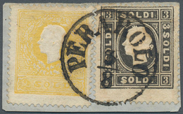 Österreich - Lombardei Und Venetien: 1858: 2 Soldi Type I Und 3 Soldi Type II Auf Briefstück, Gestem - Lombardy-Venetia