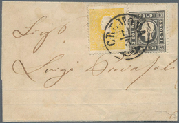 Österreich - Lombardei Und Venetien: 1858: 2 Soldi Gelb Und 3 Soldi Schwarz Auf Briefteil Aus Cremon - Lombardy-Venetia