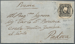 Österreich - Lombardei Und Venetien: 1858, 3 Soldi Schwarz, 1. Typ, Gezähnt 16 X 15 Auf Ortsbrief In - Lombardo-Vénétie