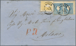 Österreich - Lombardei Und Venetien: 1858: 2 Soldi Gelb, Type II, Und 2x 15 Soldi Blau (minimal Stoc - Lombardo-Vénétie