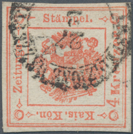 Österreich - Lombardei Und Venetien - Zeitungsstempelmarken: 1858, 4 Kreuzer Rot, Type I Auf Kleinem - Lombardije-Venetië