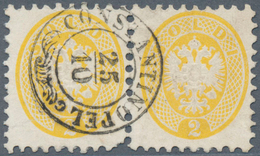 Österreichische Post In Der Levante: 1864, 2 So Gelb Adlerausgabe Im Waagerechten Paar, Entwertet Mi - Levant Autrichien