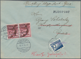 Österreich - Flugpost: 1926, 15 G Kranich, Waager. Paar Auf Erstflugbrief KLAGENFURT-GRAZ Mit Aufgab - Autres & Non Classés