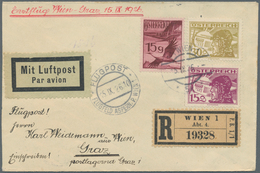 Österreich - Flugpost: 1926, Erstflug Wien-Graz A "FLUGPOST 15.IX.28 FLUGFELD ASPERN B. WIEN". Rücks - Autres & Non Classés