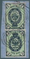 Polen: 1865, 3 Kop. Black Green Two Singles On Piece Used In Poland, Tied By Clear Black Octogonal W - Ongebruikt