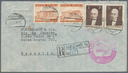 Polen: 1938, 2 X 20 Gr Orange And 2 X 3 Zl Dark Brown Definitives, Mixed Franking On Registered Airm - Unused Stamps