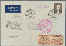 Polen: 1938, 2 X 20 Gr Orange And 3 Zl Dark Brown Definitives, Mixed Franking On Registered Airmail - Unused Stamps