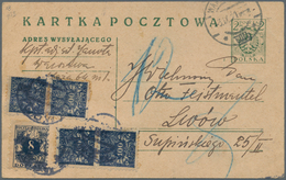 Polen - Portomarken: 1921, Four Items 100 F Dark-blue And One 8 M Blue-black Surcharge On Postal Sta - Taxe