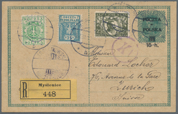 Polen - Ganzsachen: 1920 Uprated Postal Stationery Card Sent By Registered Mail From Myslenice To Zu - Entiers Postaux