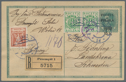 Polen - Ganzsachen: 1920 Uprated Postal Stationery Card Sent By Registered Mail From Przemysl To Lan - Entiers Postaux